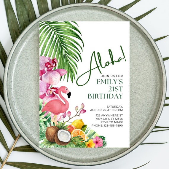 EDITABLE Floral Hawaiian Birthday Invitation Template, Aloha Hawaiian Themed Party, Canva Printable Template Instant Download