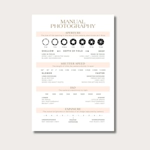 Manual Photography Cheat Sheet boho, Exposure, ISO, Aperture, Shutter Speed, Learn Photography, Guide, Beginner, DSLR, Digital Download