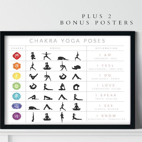 Chakra Yoga Poses Poster, Chakra Alignment DIGITAL DOWNLOAD, Chakra Element Posters, Spiritual Download, Spiritual Healing, Yoga Poses