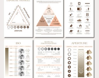 Boho Photography Cheat Sheets, 6 Learner Guides, Manual Settings, ISO, Aperture, Exposure Triangle, Learn Photography, DSLR Digital Download