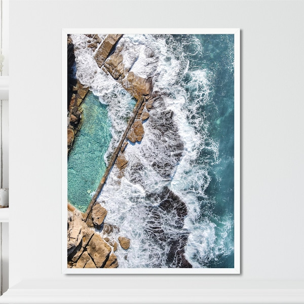 Sydney Ocean Rock Pool DIGITAL DOWNLOAD, Drone Photography Printables, Birds Eye View NSW Ocean Rock Pool Ocean Waves Download Print