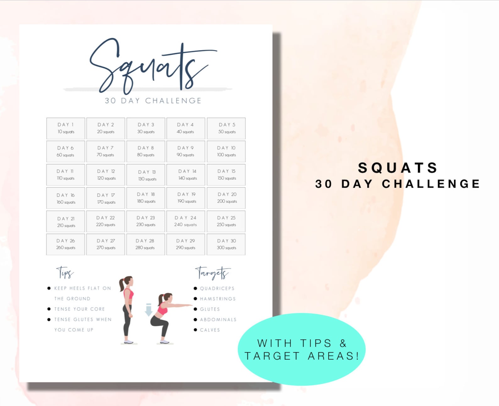 Fitness 30 Day Challenge Printable / Squat Challenge / Plank Challenge ...