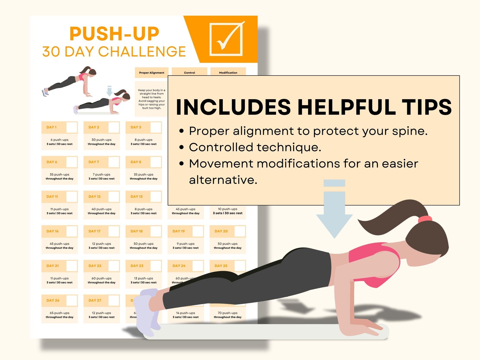 Push-up 30 Day Challenge Printable Template – Build Upper Body Strength ...