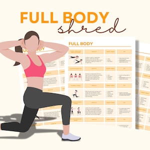 Full Body Shredding Workout Printables | Total Body Strength & Toning Templates | Bodyweight and Dumbbell Exercises | Digital Download | PDF