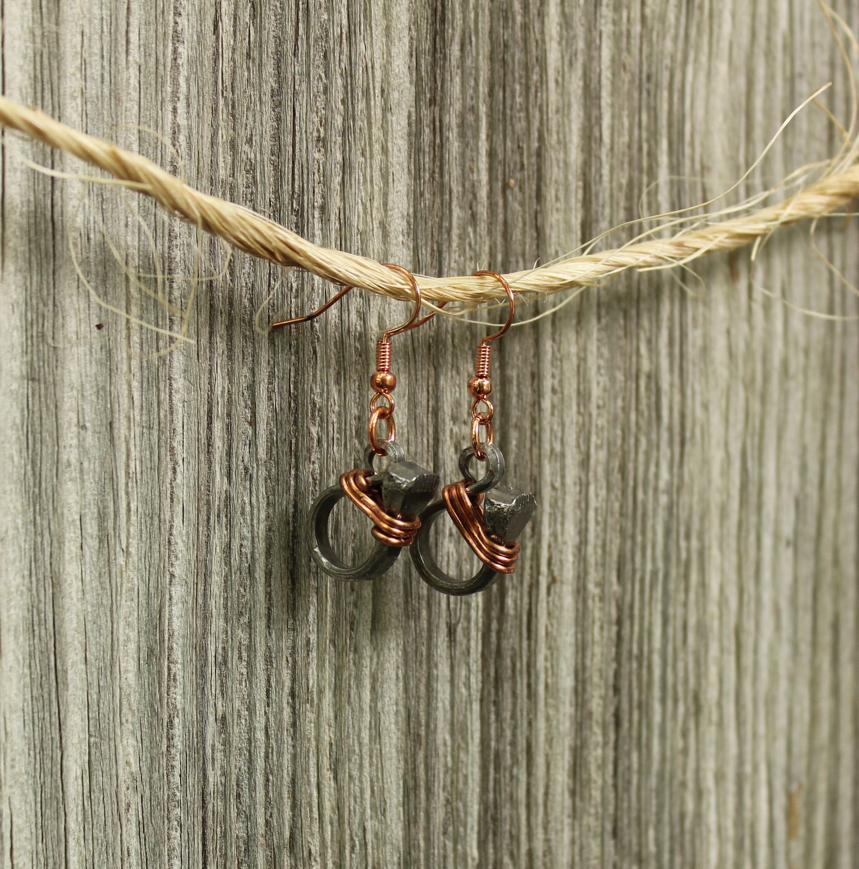 Horseshoe Nail Earrings with Copper Wire Wrapping Etsy