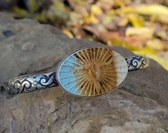 Longhorn Cuff with Turquoise Stone, Sterling Silver, Handmade
