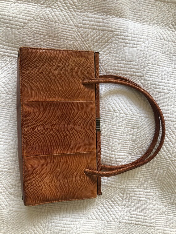 Vintage Leather Lizard Tan 1940s Bag Beautiful Con