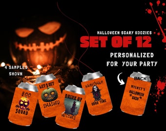 Personalized Scary Halloween Can Coolers  set of 12  Full Color | Halloween Scary Can Coolers