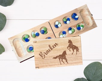 Custom HORSE Theme Mancala Board Game Gift Set- Folding Personalized Mancala Board, Birthday Gift, Mothers Day, Fathers Day Gift, Christmas