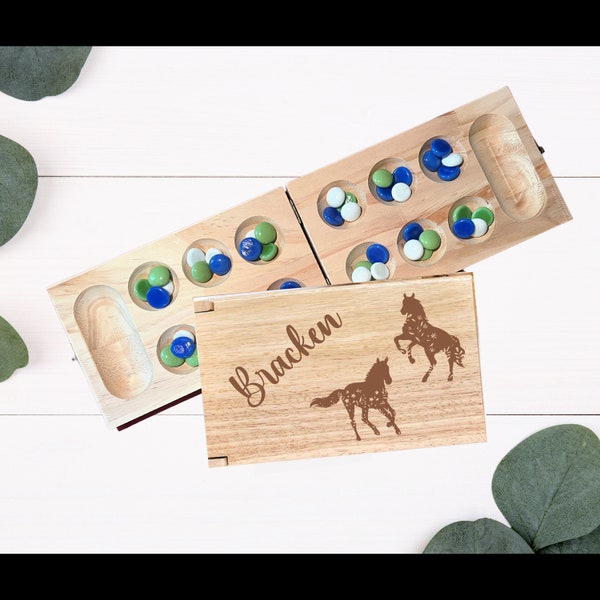 Custom HORSE Theme Mancala Board Game Gift Set- Folding Personalized Mancala Board, Birthday Gift, Mothers Day, Fathers Day Gift, Christmas