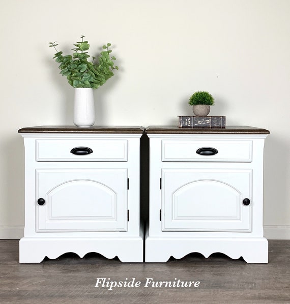 Sold Nightstands With Storage Painted White With Stained Top Etsy