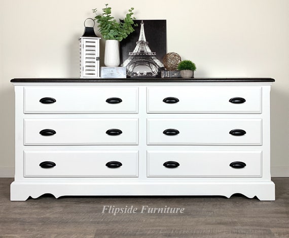 Sold 6 Drawer Dresser Painted White With Stained Top And Etsy