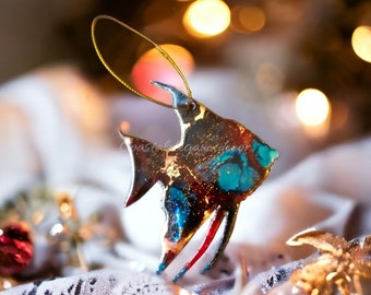 Angel Fish Christmas Ornament 4 Inch Resin on Wood