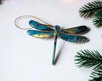 Unique Dragonfly Resin on Wood Christmas Keepsake Ornaments Handmade Multiple Colors