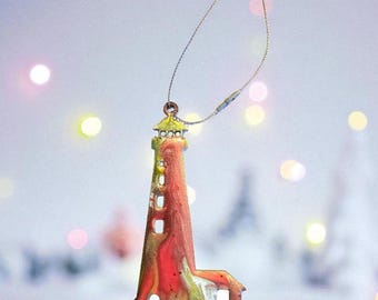 Handcrafted Coastal Lighthouse Christmas Tree Colorful Ornaments