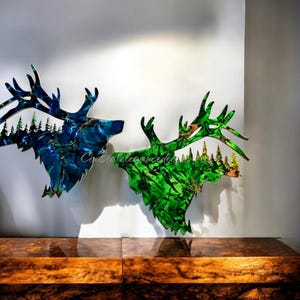 Original Art Wildlife Elk with Trees Cabin Wall Decor Handmade