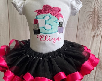 Third Birthday Tutu Outfit | Embroidered Makeup Shirt