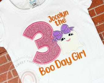 Camisa de cumpleaños con fantasma bordado / Día de Halloween Boo Girl