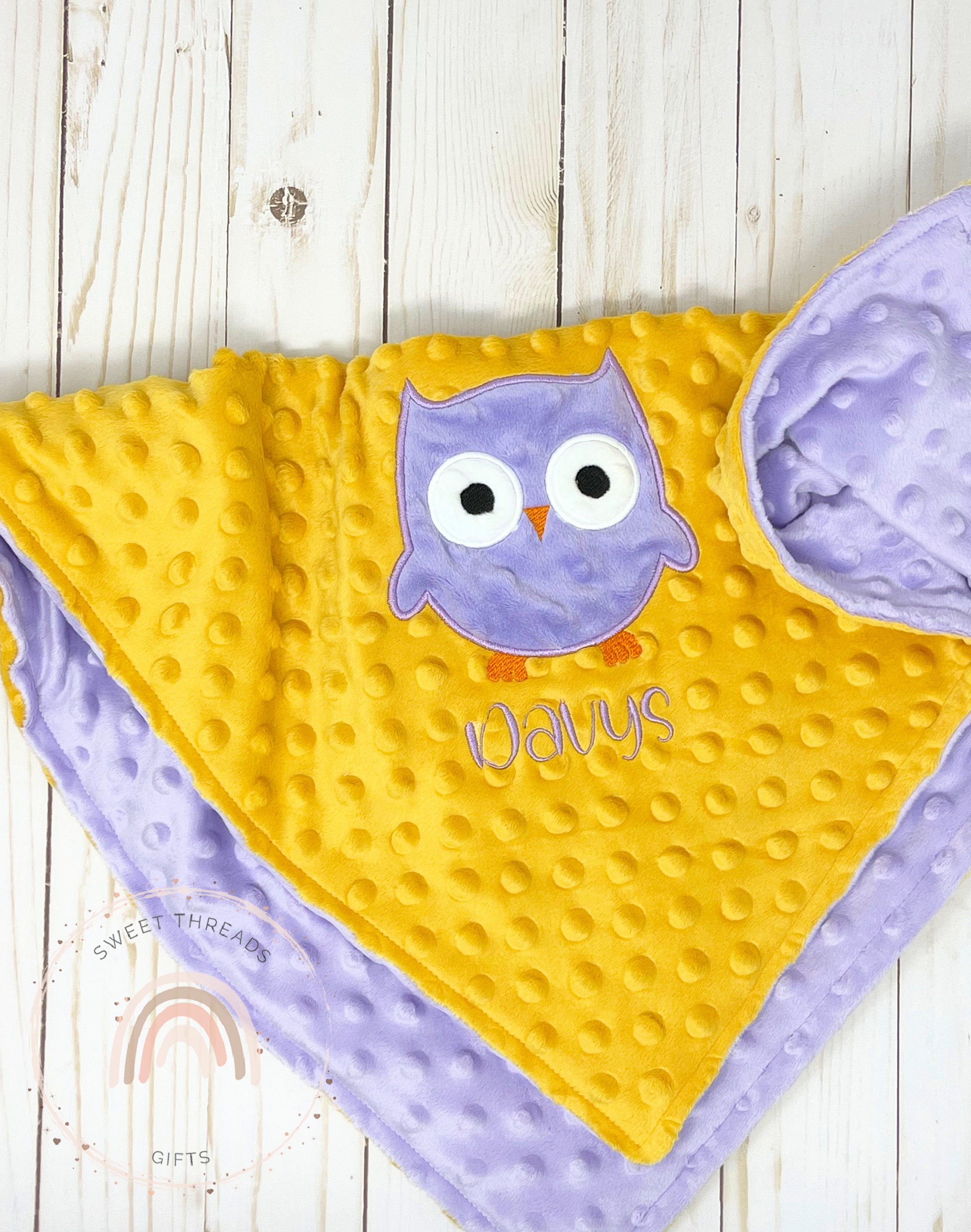 Owl Applique Minky Baby Blanket | Personalized Baby Shower Gift | Any Color Combination