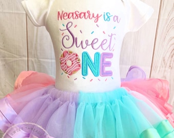 Sweet One Donut Birthday Tutu Outfit | Pink Aqua Purple Donut Birthday Shirt | Donut Birthday Tutu Outfit | Donut Birthday Tutu