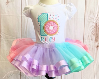 Donut Grow Up Birthday Tutu Outfit | Pink Aqua Purple Donut Grow Up Birthday Shirt | Donut Birthday Tutu Outfit | Donut Birthday Tutu Outfit