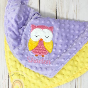 Baby Girl Blanket | Owl Baby Blanket | Personalized Minky Blanket | Personalized Baby Shower Gift | Embroidered Blanket