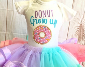 Donut Grow Up Birthday Tutu Outfit | Pink Aqua Purple Donut Grow Up Birthday Shirt | Donut Birthday Tutu Outfit | Birthday Tutu