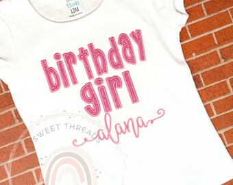 Personalized Birthday Girl Shirt | Pink and Gold Glitter, Embroidered
