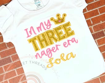 Girls Threenager Birthday Shirt | Embroidered 3rd Birthday Outfit