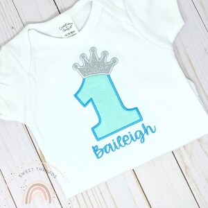 Crown Birthday Shirt With Name | Aqua and Silver Crown Birthday Shirt | Silver and Aqua Birthday Shirt | Crown Birthday Party Theme