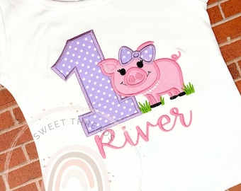 Girls Pig Birthday Shirt | Embroidered Barnyard Outfit