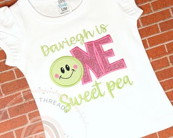 Personalized One Sweet Pea Birthday Shirt | Embroidered First Birthday Outfit