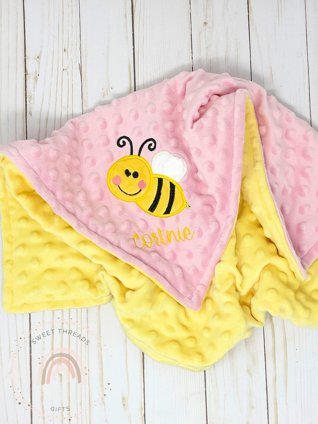 Baby Girl Minky Blanket Bumble Bee Baby Blanket Etsy