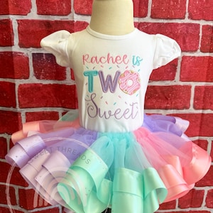Girls Two Sweet Donut Birthday Outfit | Embroidered Shirt And Tutu | Second Birthday