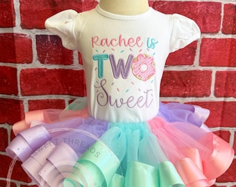 Two Sweet Donut Birthday Tutu Outfit | Pink Aqua Purple Donut Birthday Shirt | Donut Birthday Tutu Outfit | Donut Birthday Tutu