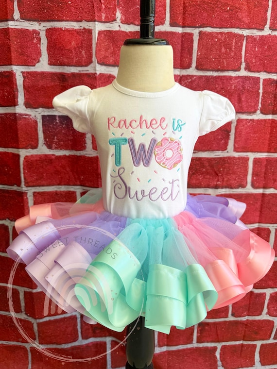 Girls Two Sweet Donut Birthday Outfit | Embroidered Shirt And Tutu | Second Birthday