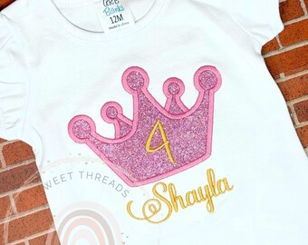 Personalized Crown Birthday Shirt | Pink and Gold Party Theme