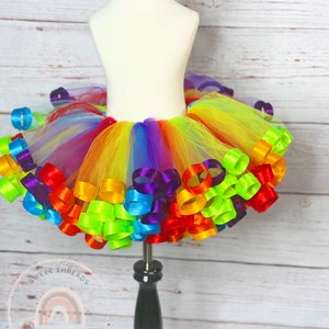 Rainbow Ribbon Trim Tutu | Ribbon Tutu | Rainbow Tutu | Ribbon Ballet Tutu | Dance Tutu | Rainbow Dance Tutu Costume | Dance Tutu Outfit