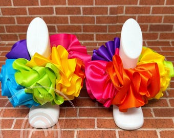 Rainbow Ribbon Ruffled Ankle Tutus | Birthday Anklets