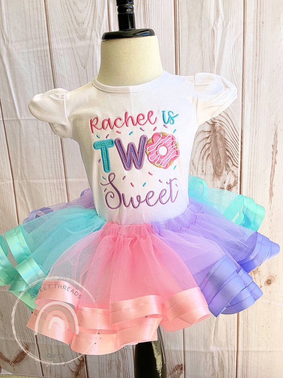 Two Sweet Donut Birthday Tutu Outfit | Pink Aqua Purple Donut Birthday Shirt | Donut Birthday Tutu Outfit | Donut Birthday Tutu