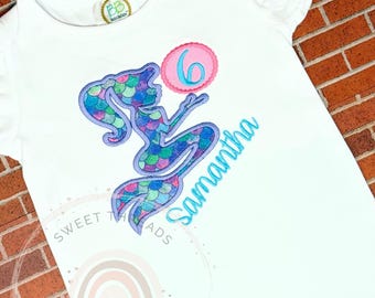 Embroidered Glitter Mermaid Birthday Shirt | Personalized Name & Age