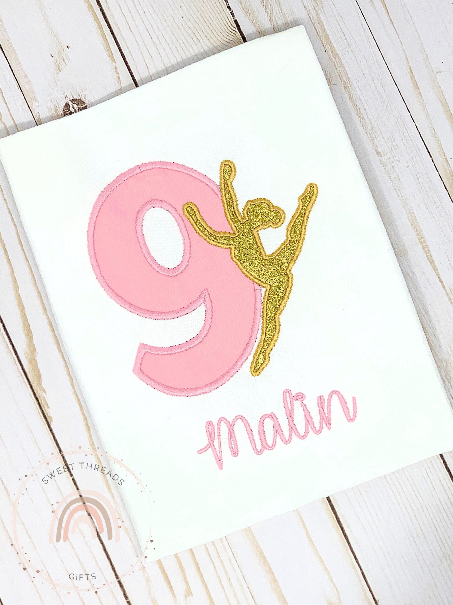 Pink and Gold Glitter Ballerina Birthday Shirt With Name Etsy