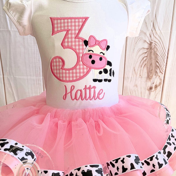 Pink Cow Birthday Tutu Outfit | Pink Cow Birthday Shirt | Cow Birthday Tutu Outfit | Cow Ribbon Birthday tutu party outfit | Birthday Tutu