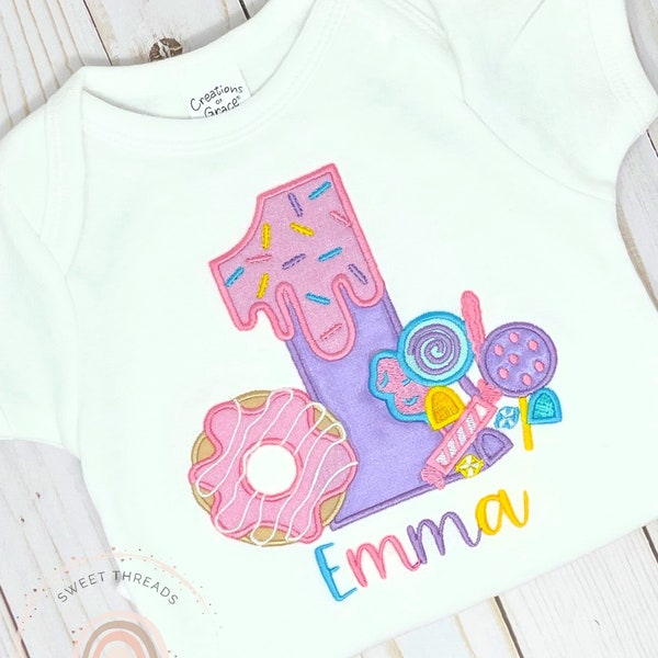 Girls Candy Birthday Shirt With Name | Dessert Birthday Shirt | Sweets Birthday Shirt | Candy Birthday Shirt | Donut Birthday Shirt