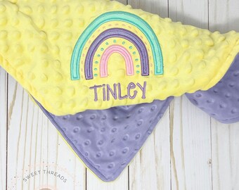 Pastel Rainbow Baby Blanket | Personalized Minky Blanket | Embroidered Lovey | Minky Baby Blanket | Personalized Baby Shower Gift | Blanket