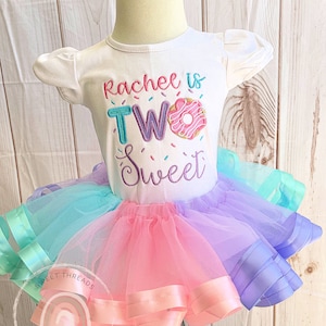 Two Sweet Donut Birthday Tutu Outfit | Pink Aqua Purple Donut Birthday Shirt | Donut Birthday Tutu Outfit | Donut Birthday Tutu