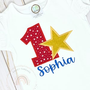 Gold Glitter Star 4th Of July Birthday Shirt | Girls Birthday Shirt With Name | 4th Of July Birthday Shirt | Patriotic Birthday Shirt