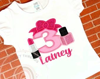Girls Threenager Birthday Shirt | Embroidered Makeup 3rd Birthday