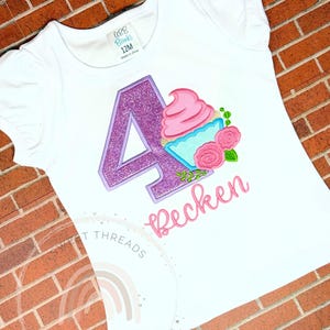 Girls Purple Glitter Cupcake Birthday Shirt With Name | Cupcake Birthday Shirt | Cupcake Birthday Theme Shirt | Cupcake Birthday Party