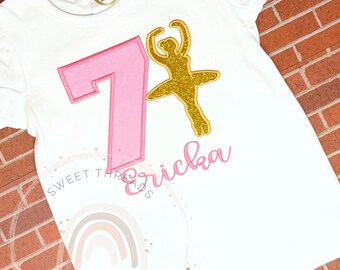 Personalized Ballerina Birthday Shirt | Pink Glitter Dance Theme